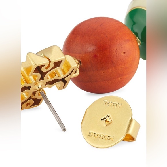 🆕Authentic Tory Burch Roxanne Wood & Resin Mismatched Double Drop Earrings - Picture 5 of 15